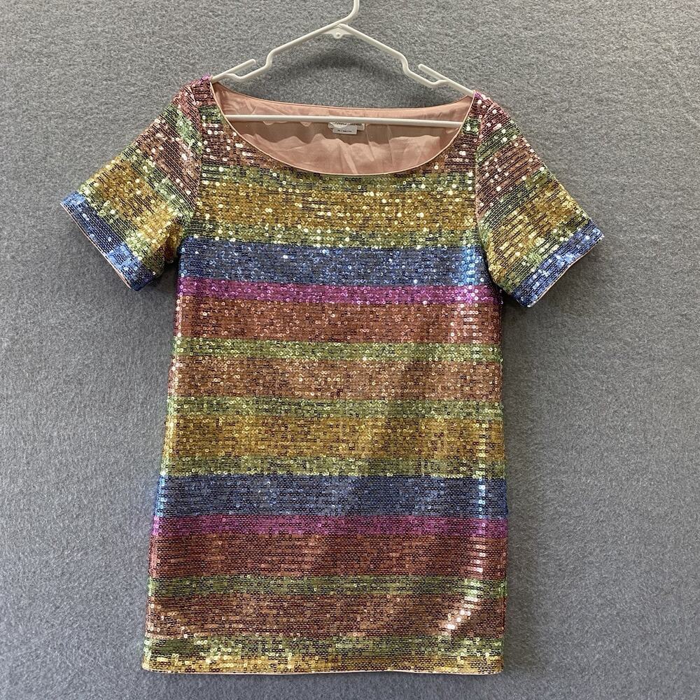 Lovers + Friends Rainbow Sequin Stripe Mini Dress XXS Pink Lined Party Cocktail - Picture 2 of 10